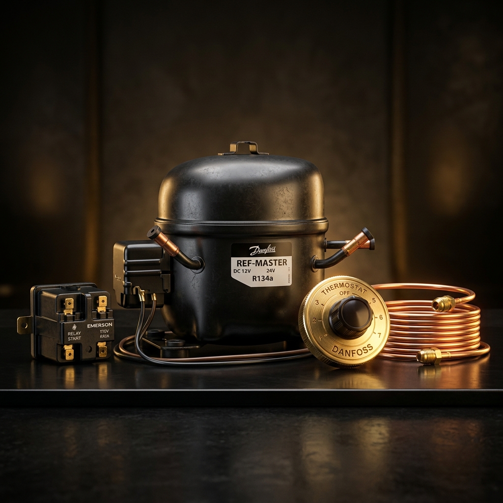 Refrigerator spare parts including compressors and thermostats