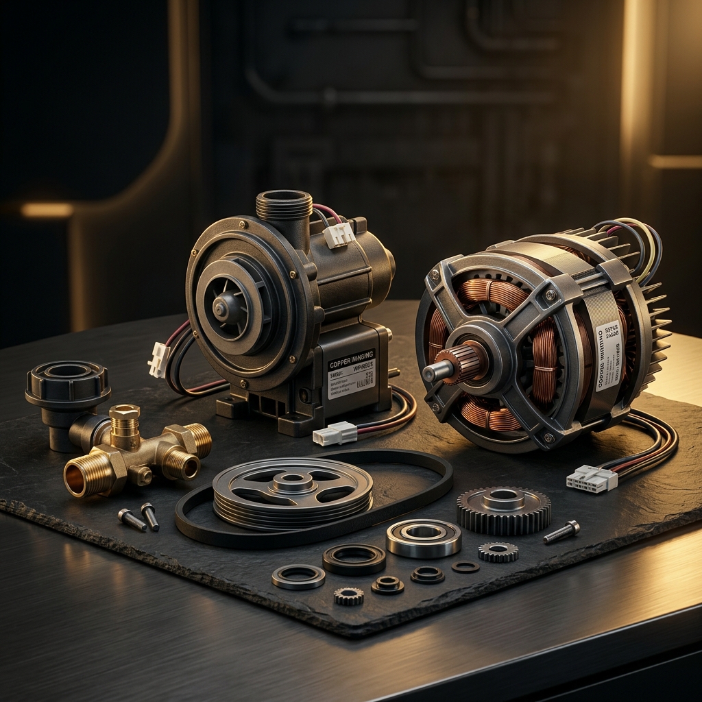 Washing machine spare parts including motors and pumps